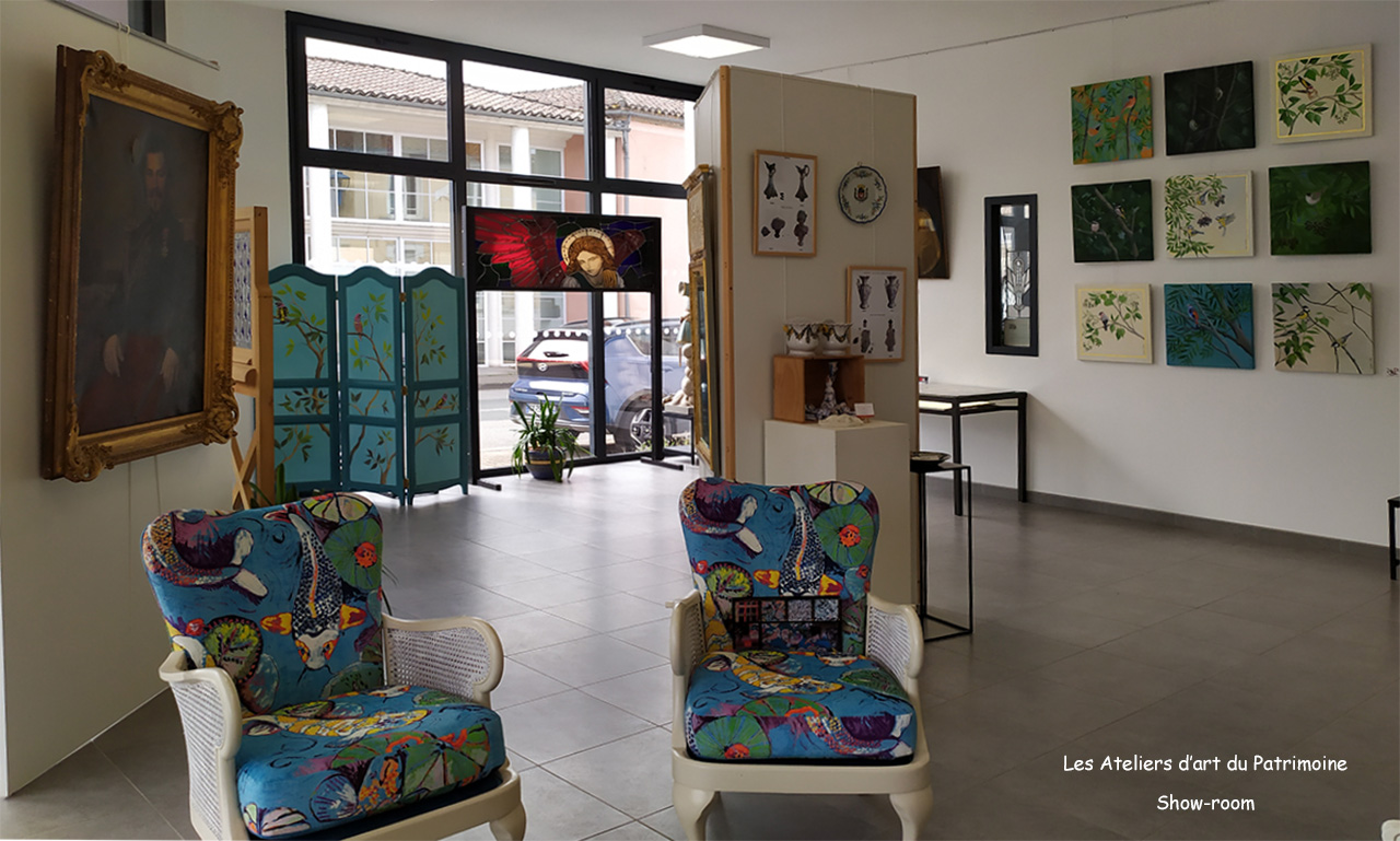 les_ateliers_dart_du_patrimoine_expo_oiseaux expo "oiseaux" de Blandine Le Pallec dans le show-room des Ateliers d'Art du Patrimoine